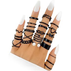 Black Knuckle Rings Set for Women Teen Girls,Trendy Butterfly Stackable Midi Rings Set,Aesthetic Charming Adjustable Party Jewelry Gift