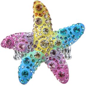 Alilang Neon Bright and Colorful Rainbow Dancing Starfish Rhinestone Stretch Adj Fashion Ring