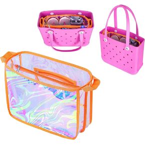 Iridescent Beach Bag Organizer Insert Compatible with BOGG BAG BABY Small, Waterproof Organizer Liner Fit for BOGG BAG BABY Small, Beach Bag Insert Divider Pouch 12.4 x 4.3 x 10.2 Inches, Pink