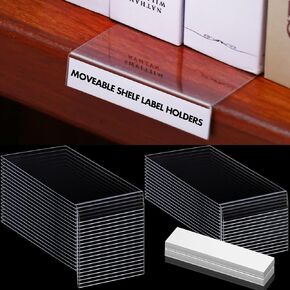 Containlol 30 Pcs Moveable Shelf Label Holders Clear Transparent Plastic Shelves Tags with 30 Insert Cards Pockets Library Markers Display Holder for School Office Classroom(6.5 x 3.54 x 2.36 Inch)