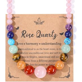 Jovivi 7 Chakra Necklace for Women Natural Chakra Gemstone Healing Crystal Yoga Mala Beads Necklace Engery Reiki Crystal Beaded Necklace Jewelry Mothers Day Birthday Gift