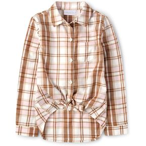 The Children's Place girls Long Sleeve Twill Tie Front Button Down Shirt