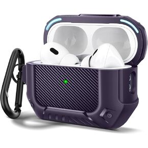 MOBOSI for AirPods Pro 2nd/1st Generation Case, Secure Lock Clip Carbon Fiber Case Cover with Keychain, Full Body Shockproof Hard Shell Protective Cover for AirPods Pro Case (2023/2022/2019), Black