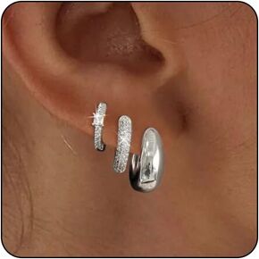 VIROMY Small Silver Hoop Earrings Set for Women, Sterling Silver Earrings Chunky Silver Hoop Earrings Tiny Lightweight CZ Earrings for Women Trendy Fashion Jewelry for Women