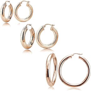 Hoops & Loops Set of 3 Sterling Silver 5mm Polished Round Hoop Earrings, 20mm, 30mm, 35mm
