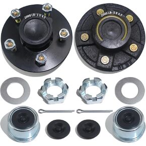 2 Sets Trailer Hub Kit 5 Bolt 4.5, Trailer Axle Kit for 2000 lb 5 Lug Trailer Hub Fits 1-1/16" Spindle L44649 Brearing with Extra Dust Cap and Rubber Plug