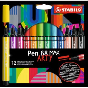 STABILO Premium Fiber-Tip Pen with Chisel Tip Pen 68 MAX - ARTY - Pack of 12 - Assorted Colors
