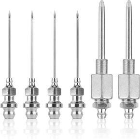 6pcs Grease Needle Nozzle Kit, Steel Grease Gun Needle Dispenser Grease Injector Needle Grease Adapter Fitting Tool for Grease Injection Tip, Applicable in Narrow Space & Deep Hole Metal