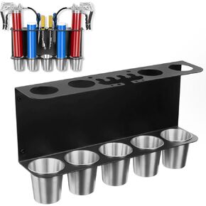 Grease Gun Holder,Grease Gun Wall Mount Storage Rack Compatible with 2 Grease Guns Grease Gun Organizer with 5 Removable Drip Cups for Garage and Shop&Workshop