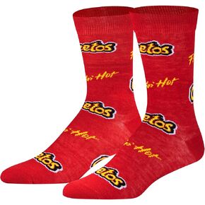 Crazy Socks, Flamin Hot Cheetos, Fun Novelty Spicy Snack Food Chips Print, Large
