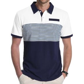 Aiyino Men's Color Block Polo Shirts, Short Sleeve Two-Tone Striped Cotton Golf Polo Shirt for Men