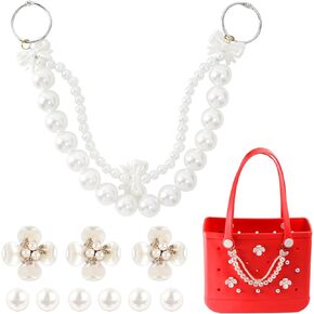 Charms for Bogg Bag,Pearls Bow and Flowers for Bogg Bag Accessories Charms Compatible with Simply Southern Beach Bag Tote, Insert for Beach Tote Bag (10 Pcs)