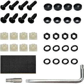 Black Anti-Theft License Plate Kit: Anti-Theft, Rustproof Stainless Steel Kit with Tamper-Proof Bolts, Matte Black Caps, and Fastener Nuts for Front and Rear Frame Holder Mounting