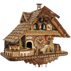 Engstler Quartz Cuckoo Clock Big Black Forest House with Music, Dancers and Moving Train EN 45110 QMT