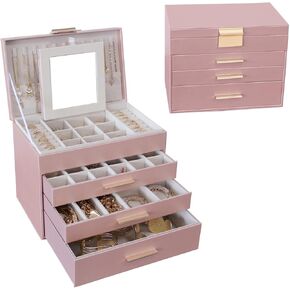 Large Jewelry Box for Women, 4 Layer Jewelry Holder Organizer with Necklace Hooks, White Jewelry Box for Earrings Necklace and Bracelet Storage Gifts for Her (Black)