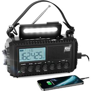 Raynic Solar Radio, 12000mAh/44400mWh Battery Operated Weather Radio, Hand Crank Emergency Radio with AM/FM/SW/NOAA Alert, Cell Phone Charger, Type-C Charging, Flashlight and SOS Siren