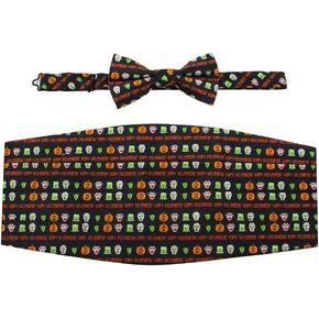 Men's Happy Halloween Monsters Frankenstein Mummy Witches Jack-O-'Lantern Cummerbund Set