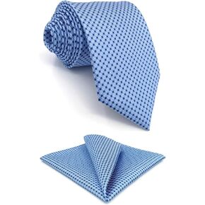 S&W SHLAX&WING Mens Necktie Set Blue Dot Classic Tie Hanky Combo for Suit Jacket