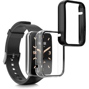 kwmobile Cover Comaptible with Xiaomi Mi Band 7 Pro Covers - 2X Tempered Glass with Plastic Frame - Black/Vintage Pink