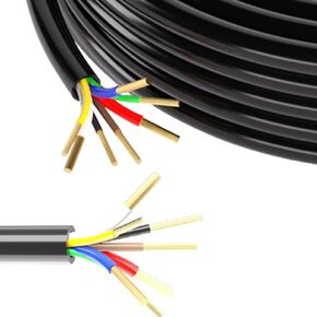 SUZCO 100FT شديد التحمل 14/12/10AWG 7 طرق دائرية لأسلاك المقطورة، كابل مرمز بالألوان سلك معزول SAE تقليدي غمد أسود أنيق للمقطورات RV Hitch Campers وسحب