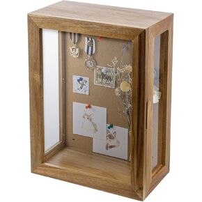 MyGift 11 x 15 Inch Wall Mounted Acacia Solid Wood Shadow Box with Cork Back, Premium Clear Acrylic Viewing Panels, and Hinged Door with Magnetic Closure