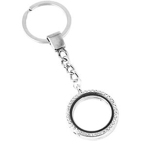 Silver Crystal Round Floating Glass Locket Memory Keyring Charm Comfortable and Environmentally Necklaces