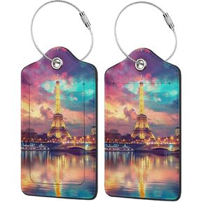 Purple and Gold Mixed Marbling-1 2 Pack Luggage Tag for Suitcase, Luggage Tags for Suitcases,Leather Stainless Steel Loop Label Tag for Men Women Girlstravel Bag Suitcase