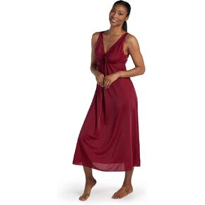 Miss Elaine Nightgown - Women's Silky Fitted Long Gown, Vintage Style, with a Deep V-Neckline (Medium, Dark Cherry)