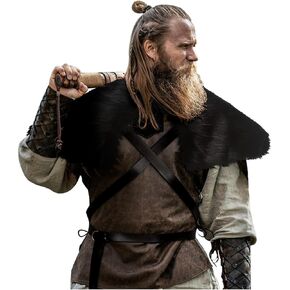 Joukavor Viking Faux Fur Collar with Belt Buckle Medieval Knight Shoulder Wrap Warrior Cape Winter Shawl LARP Cosplay Costume