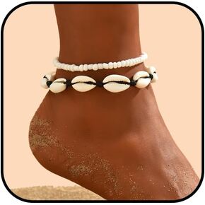 Boho Shell Beads Anklets Set 2 Piece shell anklets for women Sea Turtle Starfish Ankle Bracelets Chain Adjustable Foot Jewelry for Women