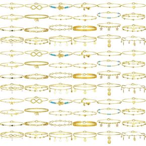 72 Pcs Gold Ankle Bracelets for Women Set Multilayer Adjustable Charm Anklets for Women Boho Beach Anklet Bracelet Adjustable Foot Chain for Summer