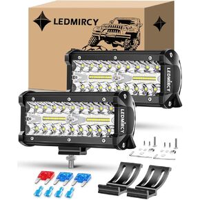 7 Inch LED Light Bar Spot Flood Combo Beam Triple Rows LED Pod Lights 2PCS White Off Road Lights for GMC Truck Tractor Excavator ATV SUV UTV Boat Cart IP68 Waterproof