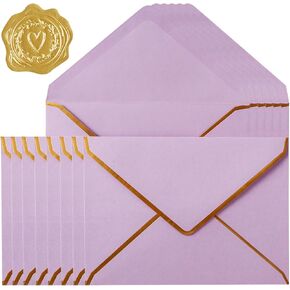 30 Pack Thick 5x7 Envelopes with Gold Border, A7 Thick Paper Greeting Cards Envelopes with Stickers for Invitation (Cream Color, 7.24x5.24 inches)
