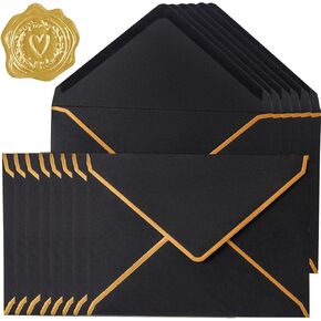 30 حزمة من الأظرف السميكة مقاس 5x7 بحدود ذهبية، وأظرف بطاقات تهنئة ورقية سميكة مقاس A7 مع ملصقات للدعوة (أبيض، 7.24 × 5.24 بوصة)