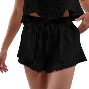Amazhiyu Women's Cotton Summer Casual Flowy High Waist Drawstring Lounge Shorts