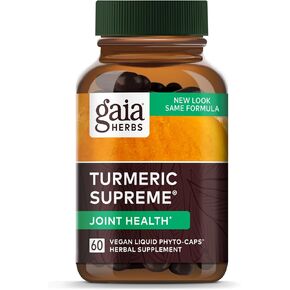 Gaia Herbs Turmeric Supreme Joint Health - مكمل دعم المفاصل - مع كيرسيتين، الفلفل الأسود، Boswellia، جذر الزنجبيل، الكركمينويدات، وأكثر من 120 كبسولة نباتية سائلة (كمية تكفي لمدة 30 يومًا)
