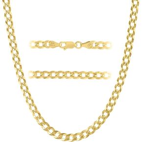 KISPER Italian 18K Gold Over 925 Sterling Silver Diamond Cut 5mm Curb Cuban Link Chain Necklace - for Men & Women with Lobster Clasp - Made in Italy