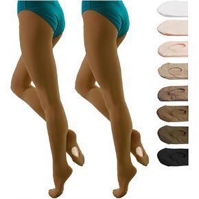 DANCEYOU Dance Tights for Women 2 Pairs Convertible/Footed Girls' Ballet Tights Opaque Leggings for Toddler, Kids and Adults