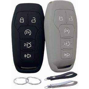 Silicone Rubber Key Fob Cover Compatible with 2013-2018 Ford Edge Explorer F-150 F-250 Super Duty F-350 Super Duty Fusion Mustang Lincoln MKX Black/Grey