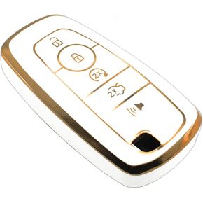 FEYOUN Key Fob Cover Compatible with Ford Escape Expedition Explorer F-150 F-250 F-350 F-450 F-550 Maverick Mustang Lincoln Aviator TPU Remote Keyless Key Fob Case Protection Shell Accessories, White