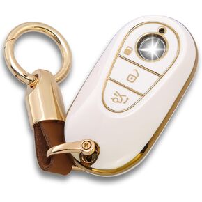 for Mercedes Benz Key fob Cover with Metal Keychain Case Key Shell Protector Compatible with 2020-2024 S-Class G-Class E-Class EQE EQS Accessories Grey
