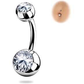 BodyBonita G23 Titanium Belly Button Rings - 14G Internally Threaded 14mm Belly Ring Round Square Star Teardrop CZ Navel Rings for Women
