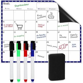 Magnetic Calendar Weekly Calendar Dry Erase Planner Fridge Magnet Sticker to Do Daily Weekly Meal Planner Meal Wall Planner with Magnet Back (Monthly 14.7" x 11.5")