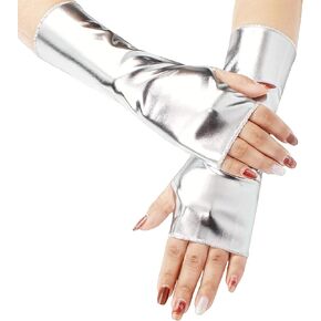 قفازات نسائية قصيرة فضية معدنية بدون أصابع ملحقات أزياء تنكرية in Kuwait