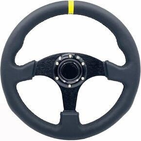 13"Microfiber Leather Flat Racing Steering Wheel White Stripe Alloy Aluminum Frame Universal Sport PC Game Sim Racing Wheel