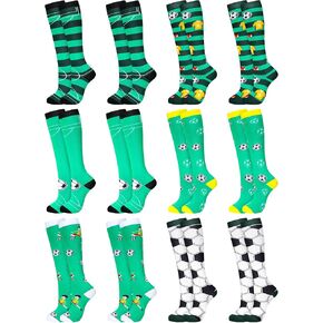 12 Pairs Knee High Soccer Socks Kids Novelty Soccer Socks Youth Stretchy Compression Knee High Tube Athletic Socks Sports Socks Gifts for Women Men Boy Teens
