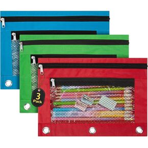 IKAYAS 3 Pack Pencil Pouch for 3 Ring Binder bulk Binder Pencil Pouch with Zipper, Pencil Pouch Bags for Classroom Box Pencil Case for Storing School Students Teacher Supplies, Pink
