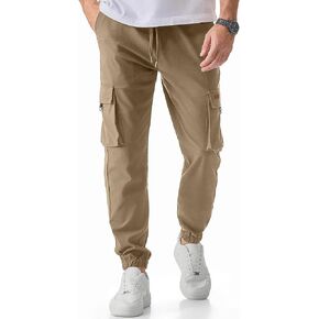 JMIERR Mens Cargo Pants Casual Lightweight Elastic Waist Drawstring Tapered Pant with Pockets