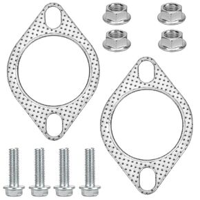2pcs Car Exhaust Gasket, 2.5 Inch Exhaust Flange Gasket with 4 Bolts & 4 Nuts Exhaust Manifold Gasket Catalyst Converter Gasket for Connecting Car Exhaust Pipe