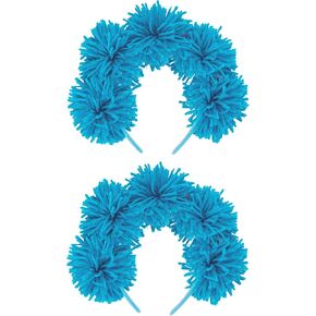 2PCS Blue Fuzzy Headband Fluffy Yarn Hairband Pom Pom Headwear Kids Adult Halloween Party Costume Accessories